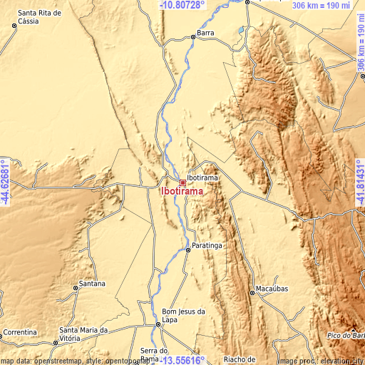 Topographic map of Ibotirama