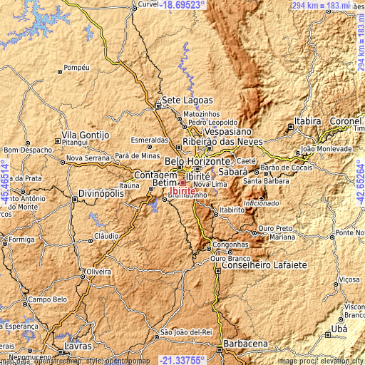 Topographic map of Ibirité
