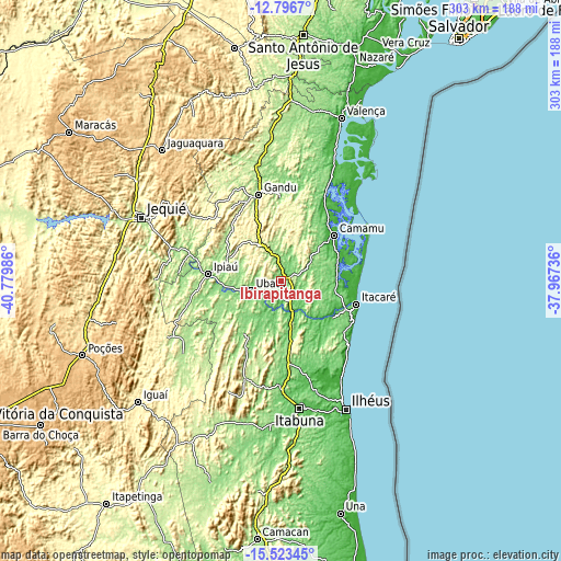 Topographic map of Ibirapitanga