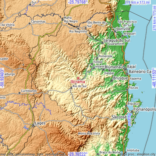 Topographic map of Ibirama