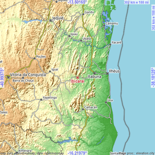 Topographic map of Ibicaraí