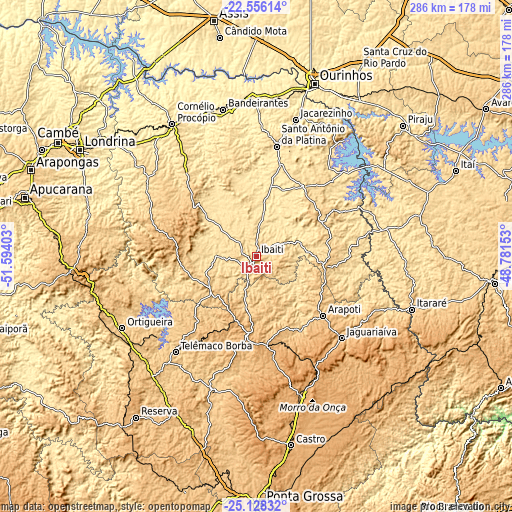 Topographic map of Ibaiti