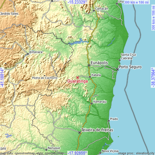 Topographic map of Guaratinga