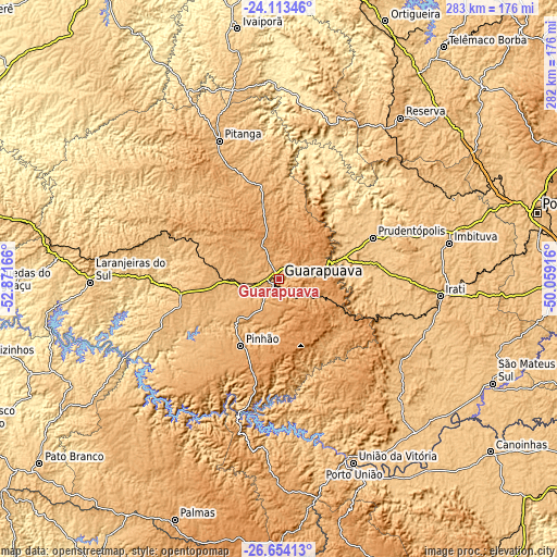 Topographic map of Guarapuava