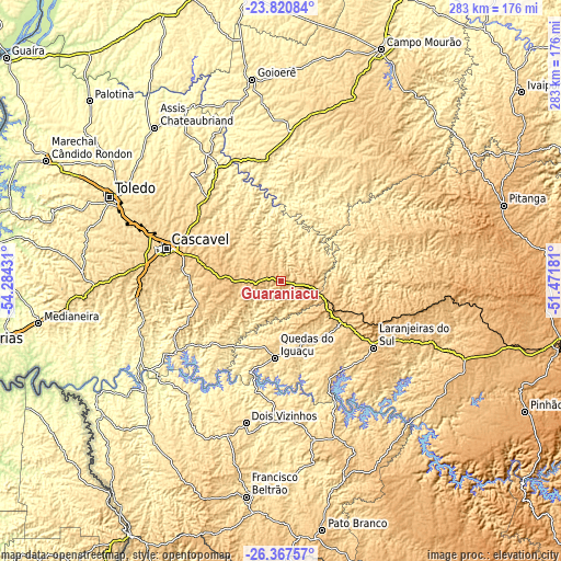 Topographic map of Guaraniaçu