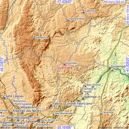 Topographic map of Guanhães