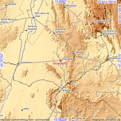 Topographic map of Guanambi