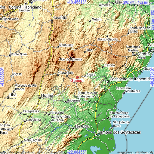 Topographic map of Guaçuí