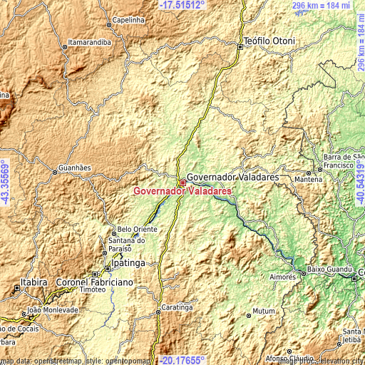 Topographic map of Governador Valadares