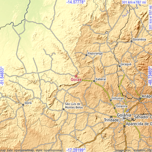 Topographic map of Goiás