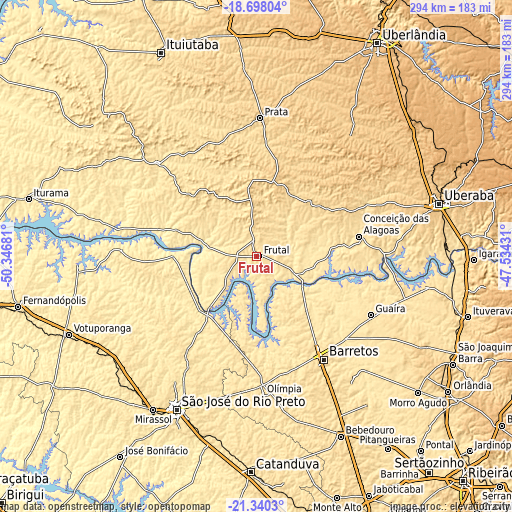 Topographic map of Frutal