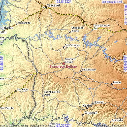 Topographic map of Francisco Beltrão