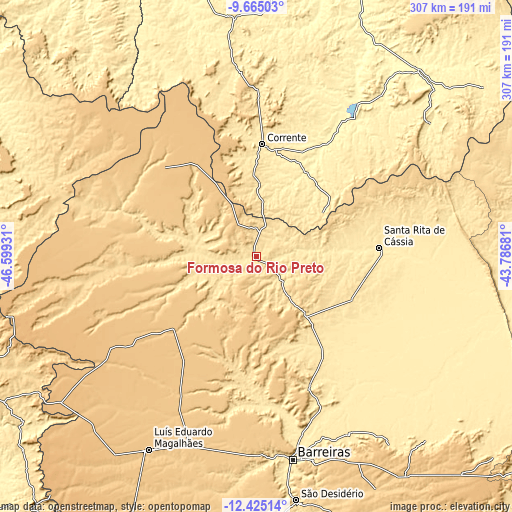 Topographic map of Formosa do Rio Preto