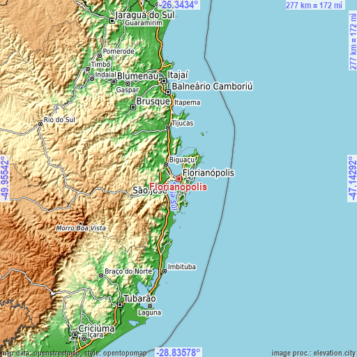 Topographic map of Florianópolis