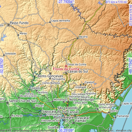 Topographic map of Flores da Cunha