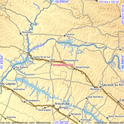 Topographic map of Fernandópolis