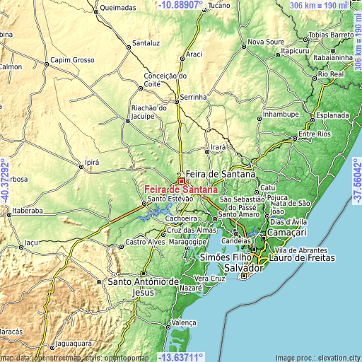 Topographic map of Feira de Santana