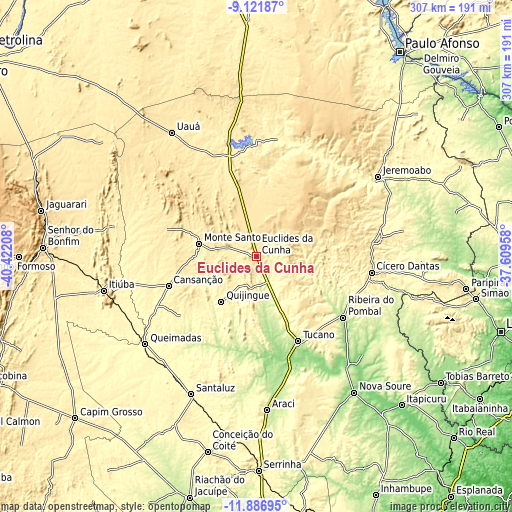 Topographic map of Euclides da Cunha