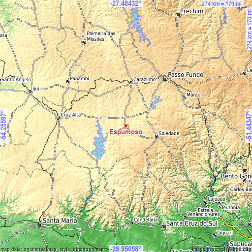 Topographic map of Espumoso