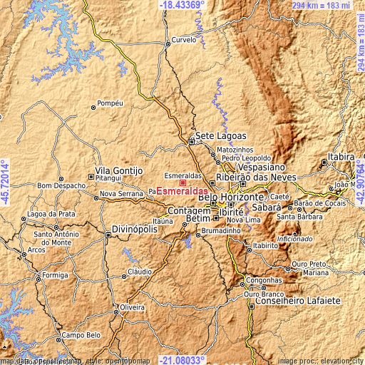 Topographic map of Esmeraldas