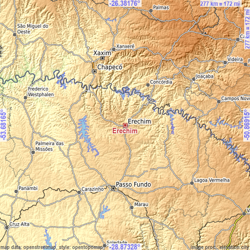 Topographic map of Erechim