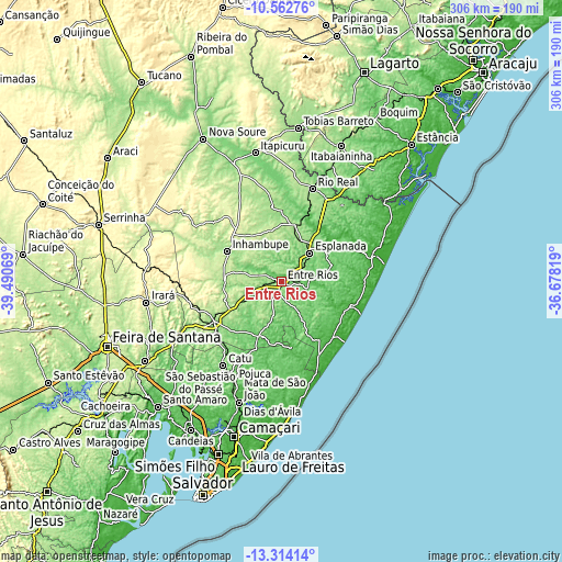 Topographic map of Entre Rios