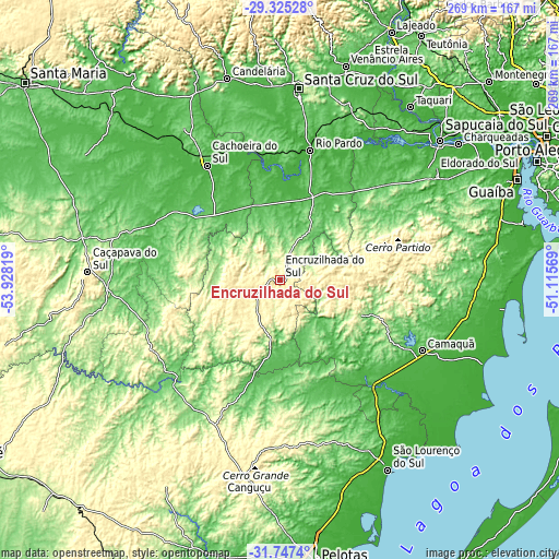 Topographic map of Encruzilhada do Sul
