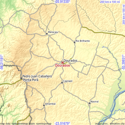 Topographic map of Dourados