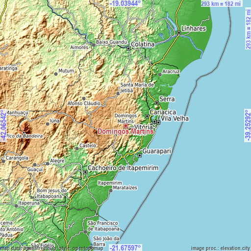 Topographic map of Domingos Martins