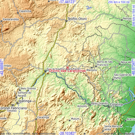 Topographic map of Divino das Laranjeiras