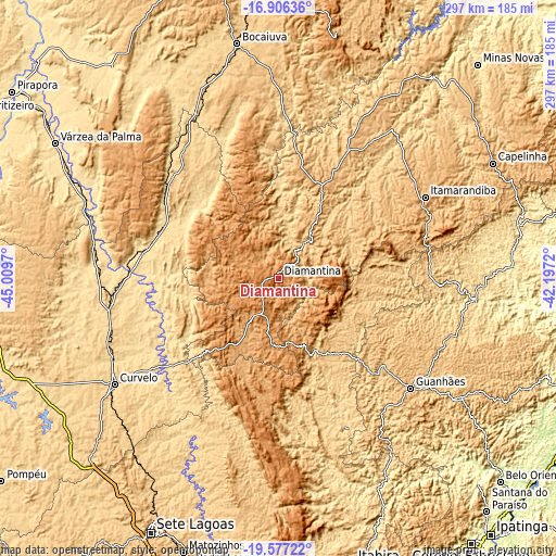 Topographic map of Diamantina