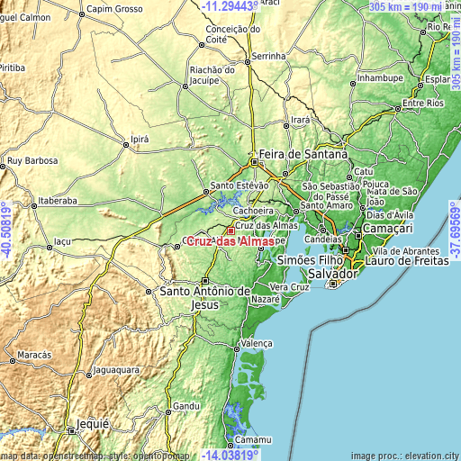 Topographic map of Cruz das Almas