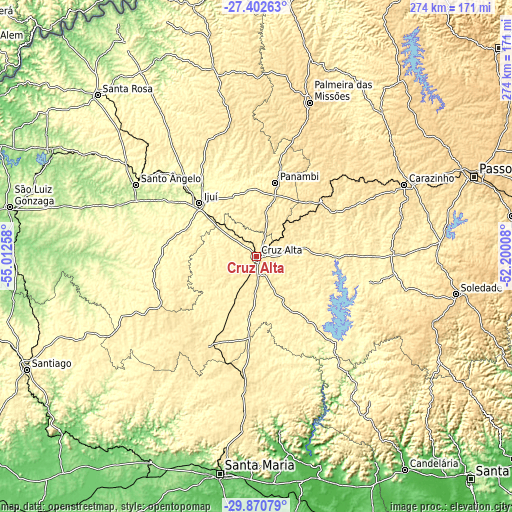 Topographic map of Cruz Alta