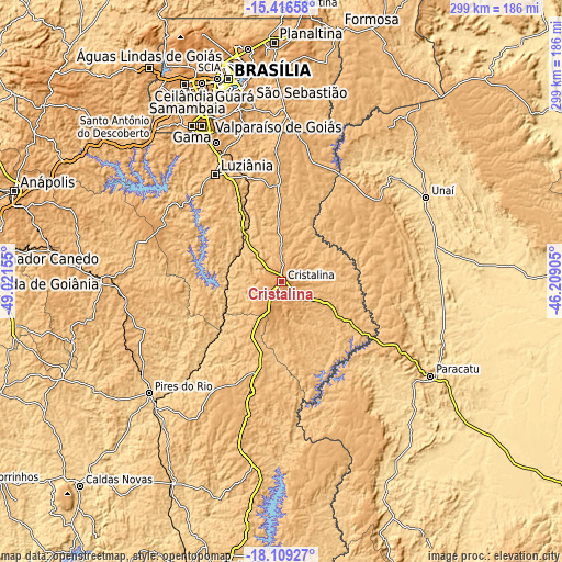 Topographic map of Cristalina