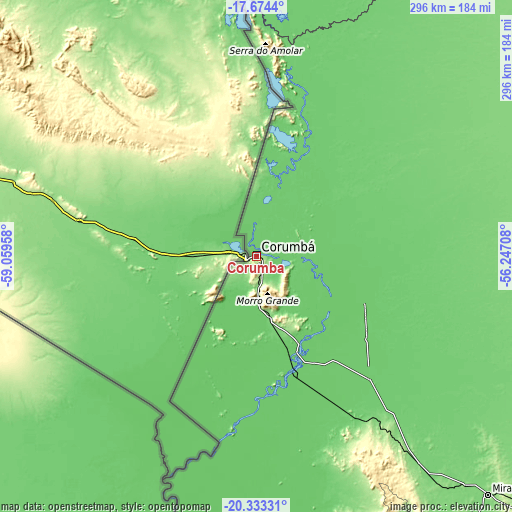 Topographic map of Corumbá