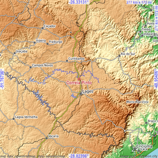 Topographic map of Correia Pinto