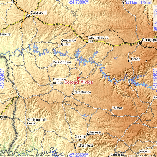 Topographic map of Coronel Vivida