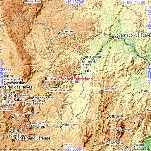 Topographic map of Coronel Fabriciano