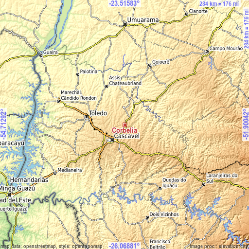 Topographic map of Corbélia