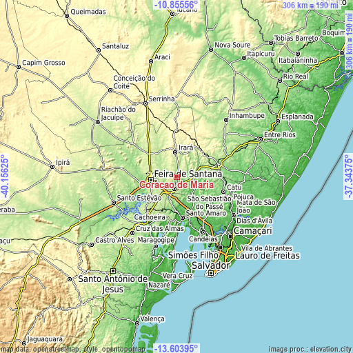 Topographic map of Coração de Maria