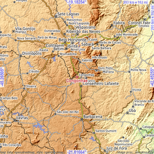 Topographic map of Congonhas