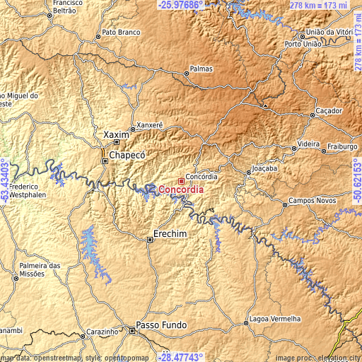 Topographic map of Concórdia