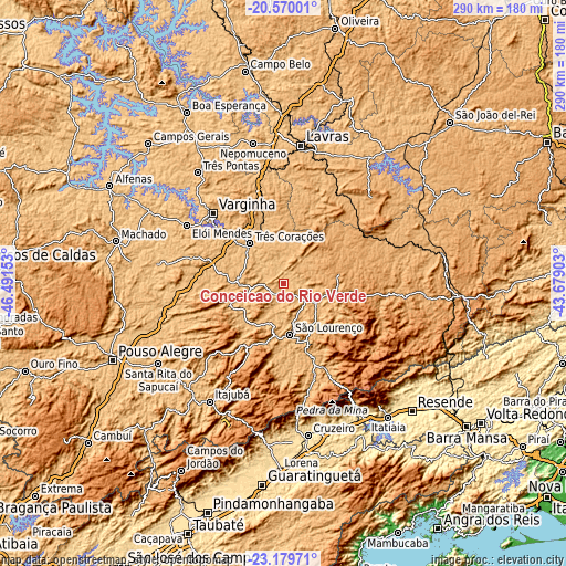 Topographic map of Conceição do Rio Verde