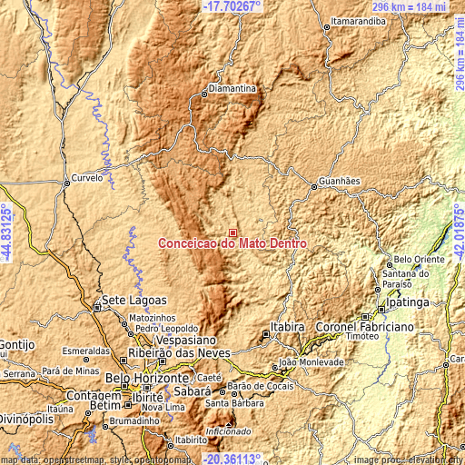 Topographic map of Conceição do Mato Dentro