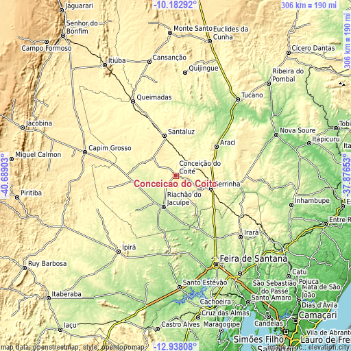 Topographic map of Conceição do Coité