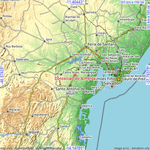 Topographic map of Conceição do Almeida