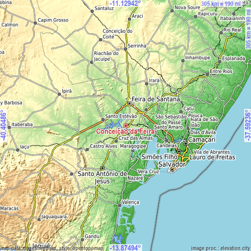 Topographic map of Conceição da Feira