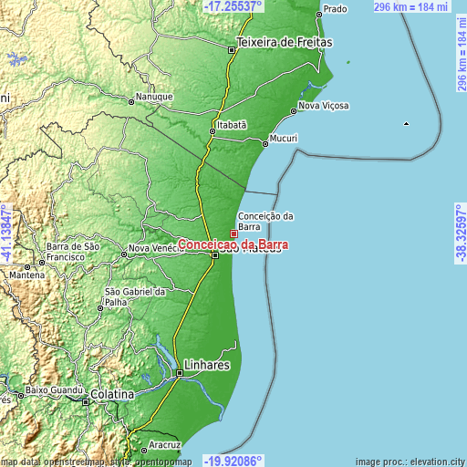 Topographic map of Conceição da Barra