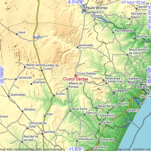 Topographic map of Cícero Dantas