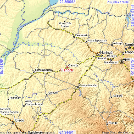 Topographic map of Cianorte